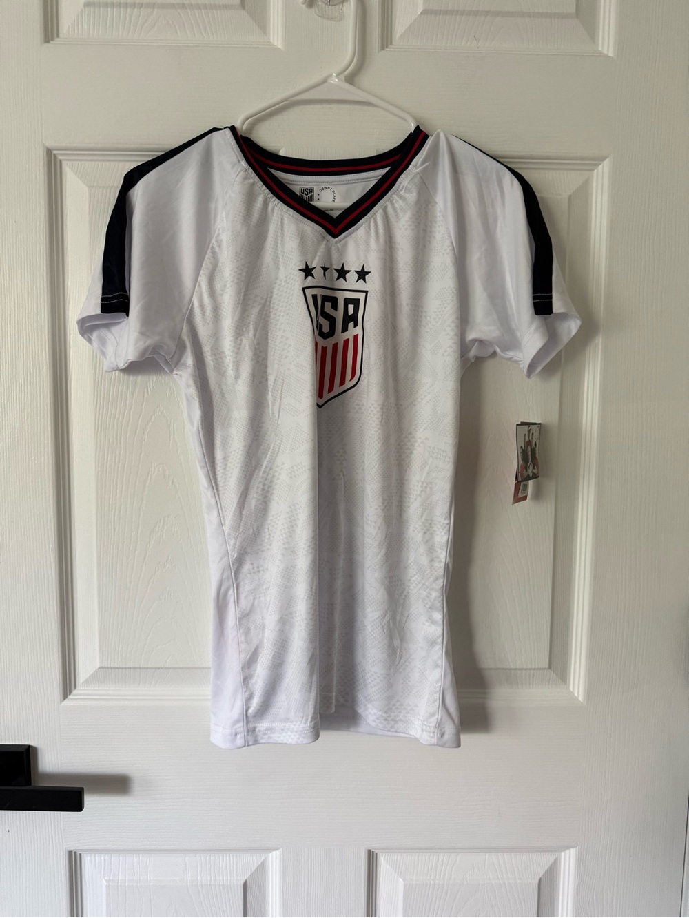Active USA White Short Sleeve Soccer Tee with Red & Black Accents